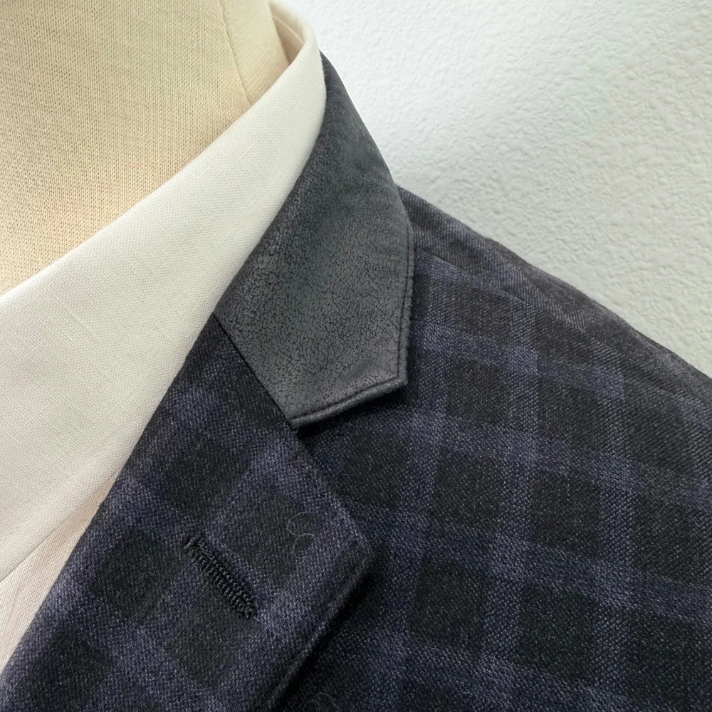 Marc New York Andrew Marc Mens 48XL Wool Sport Coat Blazer Plaid Leather Trim